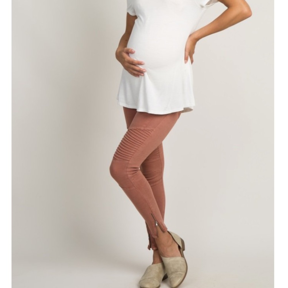 Rust Moto Side Zipper Maternity Denim Jeans